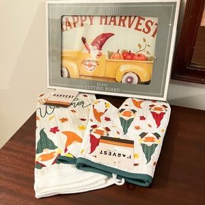 Fall Kitchen Towel, Oven Mitt, & Glass Cutting Board